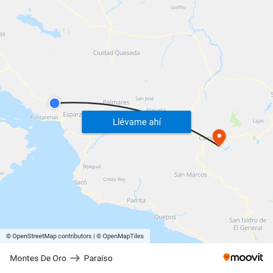 Montes De Oro to Paraíso map