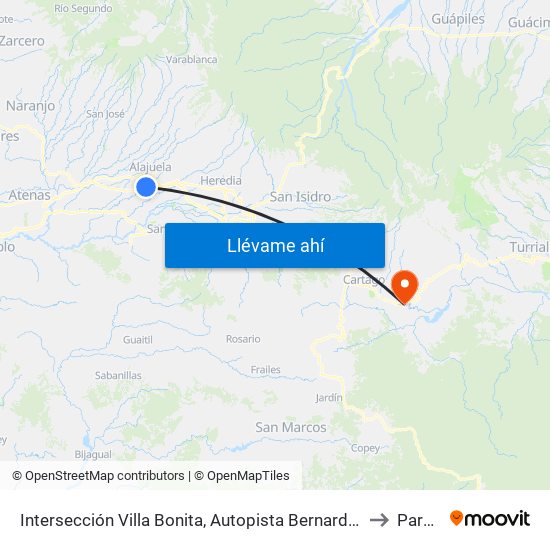 Intersección Villa Bonita, Autopista Bernardo Soto Alajuela to Paraíso map