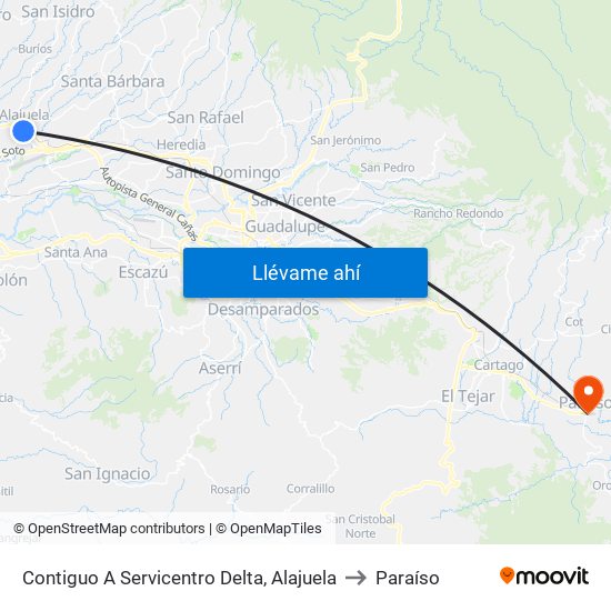 Contiguo A Servicentro Delta, Alajuela to Paraíso map