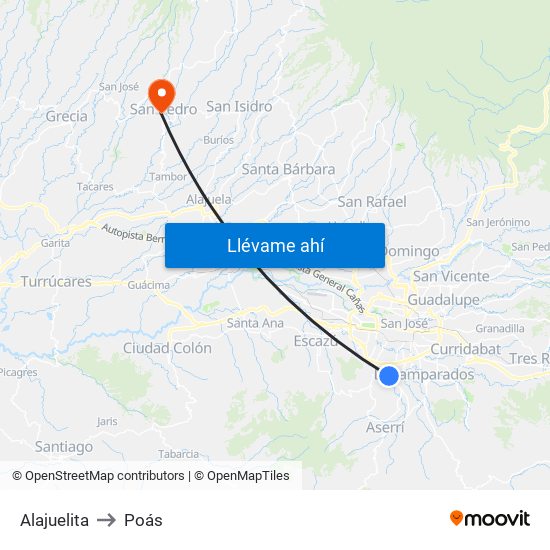 Alajuelita to Poás map