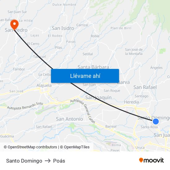 Santo Domingo to Poás map