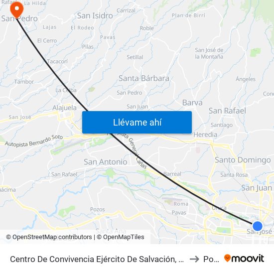 Centro De Convivencia Ejército De Salvación, San José to Poás map