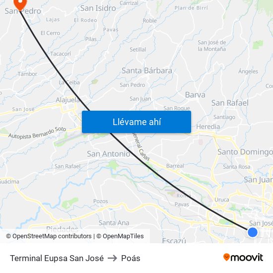 Terminal Eupsa San José to Poás map