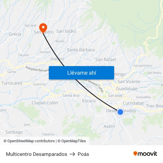 Multicentro Desamparados to Poás map