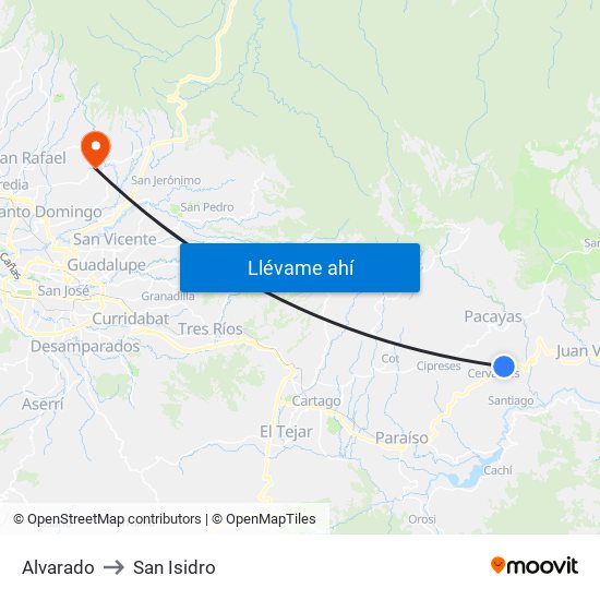 Alvarado to San Isidro map