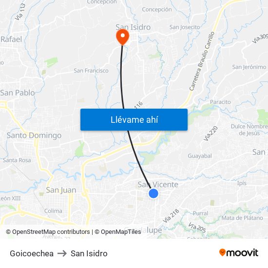 Goicoechea to San Isidro map