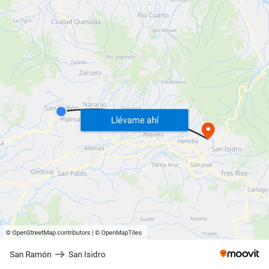 San Ramón to San Isidro map