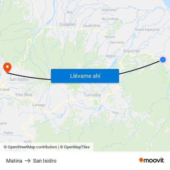 Matina to San Isidro map