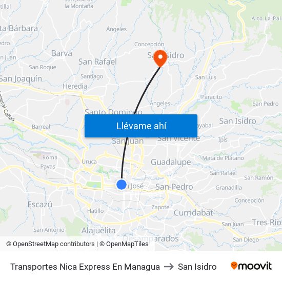 Transportes Nica Express En Managua to San Isidro map