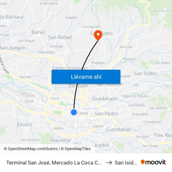 Terminal San José, Mercado La Coca Cola to San Isidro map