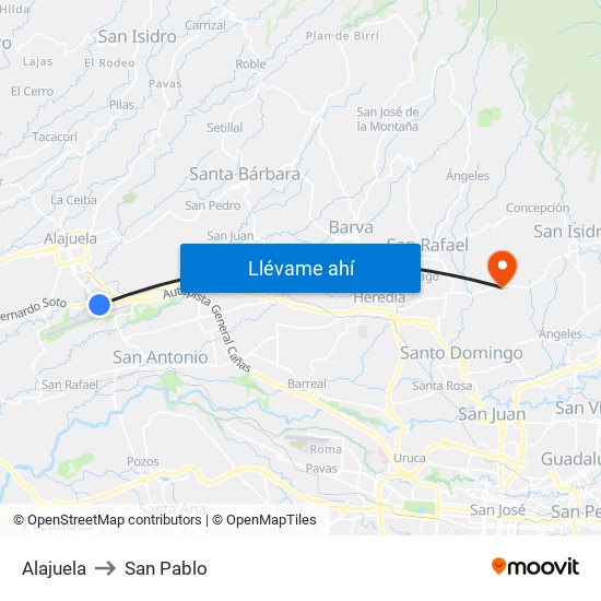 Alajuela to San Pablo map