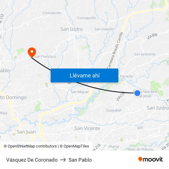 Vásquez De Coronado to San Pablo map