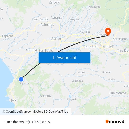 Turrubares to San Pablo map