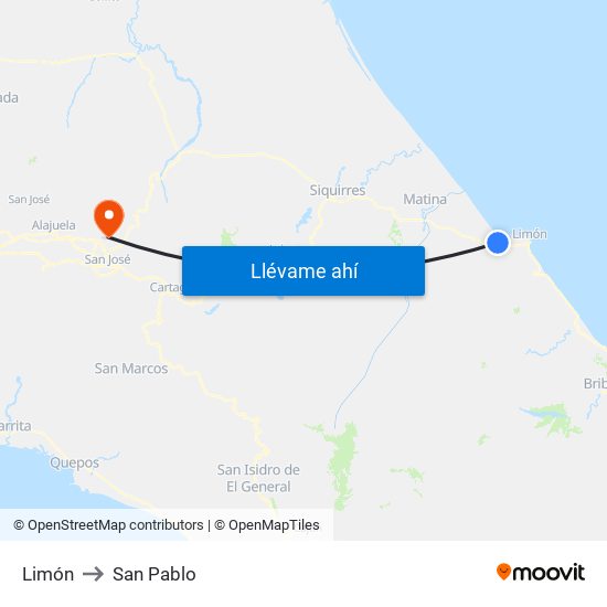 Limón to San Pablo map