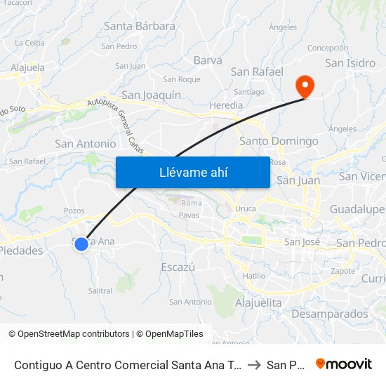 Contiguo A Centro Comercial Santa Ana Town Center to San Pablo map