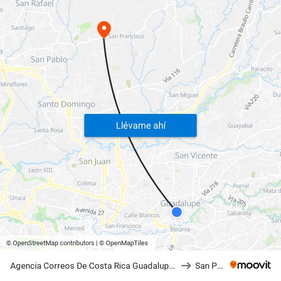 Agencia Correos De Costa Rica Guadalupe, Goicoechea to San Pablo map