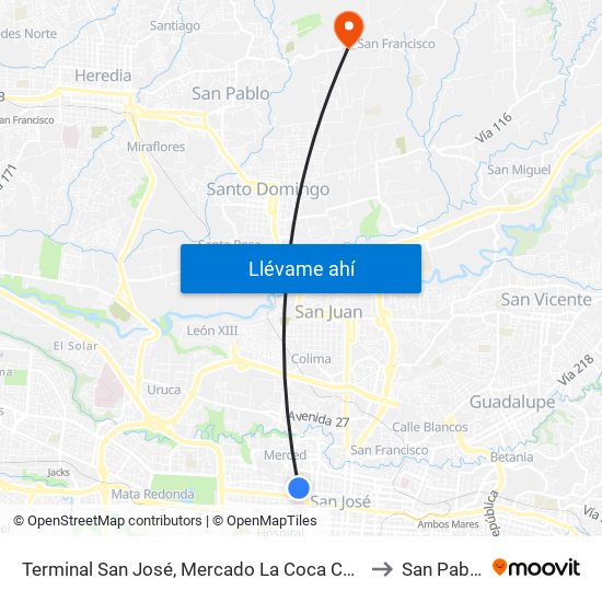 Terminal San José, Mercado La Coca Cola to San Pablo map