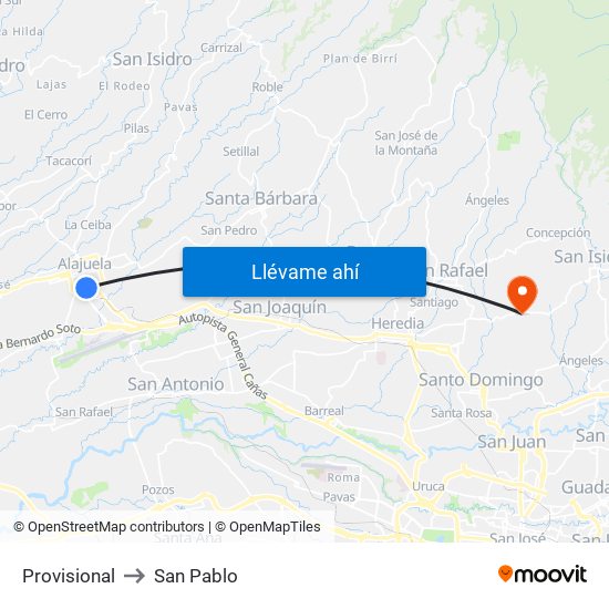 Provisional to San Pablo map