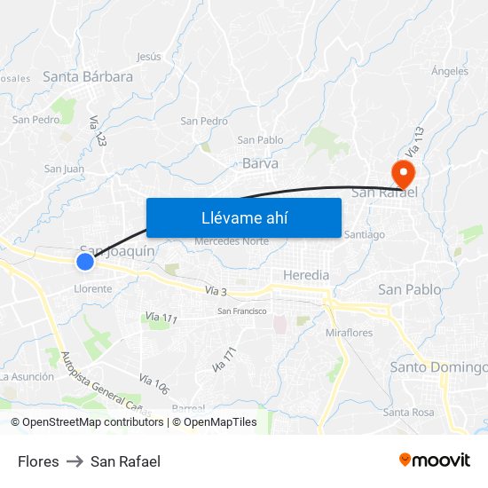 Flores to San Rafael map