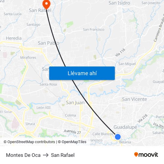 Montes De Oca to San Rafael map