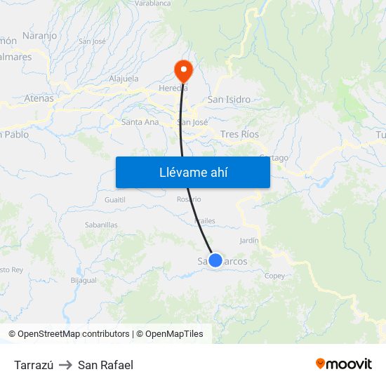 Tarrazú to San Rafael map