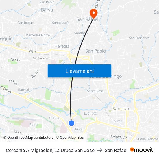 Cercanía A Migración, La Uruca San José to San Rafael map