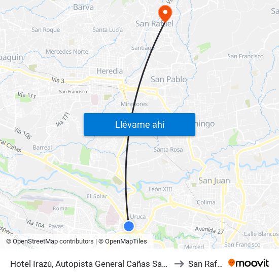 Hotel Irazú, Autopista General Cañas San José to San Rafael map