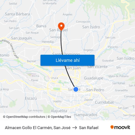 Almacen Gollo El Carmén, San José to San Rafael map