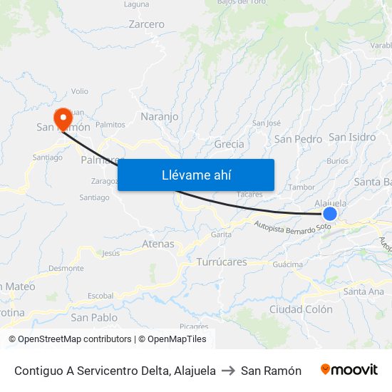 Contiguo A Servicentro Delta, Alajuela to San Ramón map
