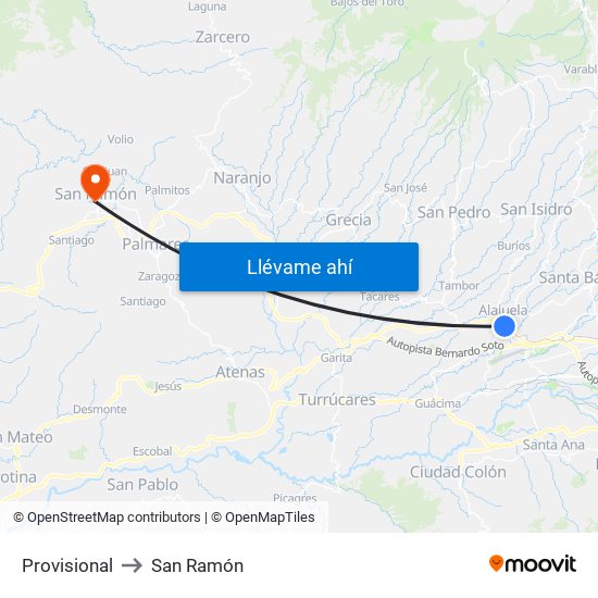 Provisional to San Ramón map