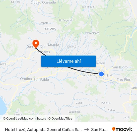 Hotel Irazú, Autopista General Cañas San José to San Ramón map
