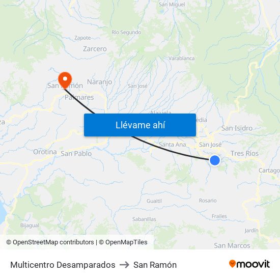 Multicentro Desamparados to San Ramón map