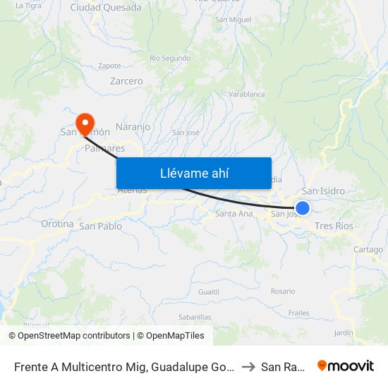 Frente A Multicentro Mig, Guadalupe Goicoechea to San Ramón map