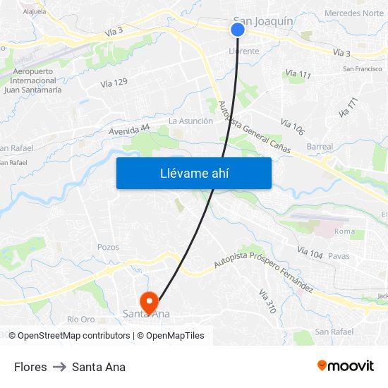 Flores to Santa Ana map