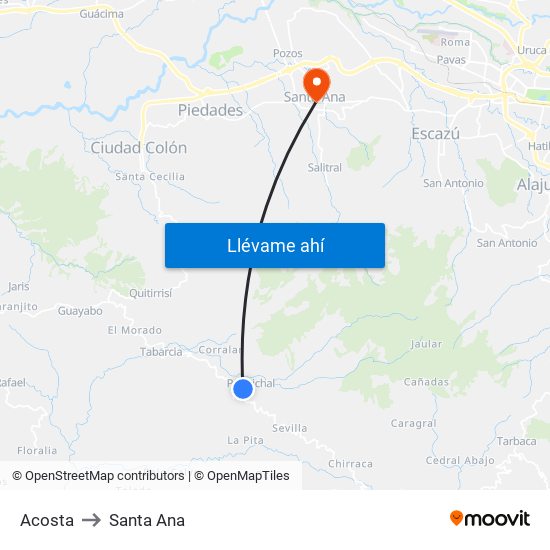 Acosta to Santa Ana map