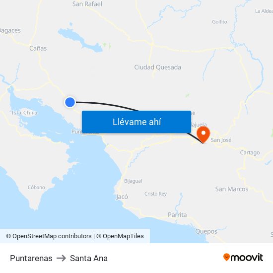 Puntarenas to Santa Ana map