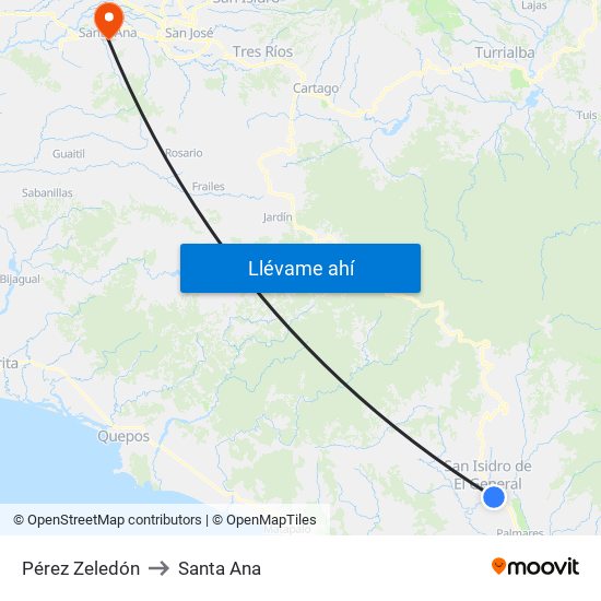 Pérez Zeledón to Santa Ana map