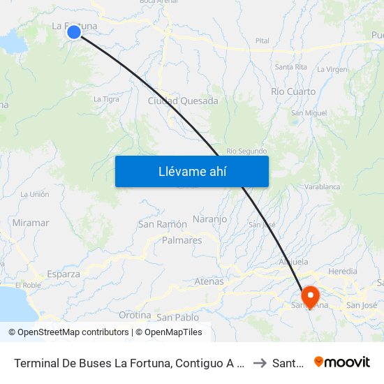 Terminal De Buses La Fortuna, Contiguo A Megasuper La Fortuna to Santa Ana map