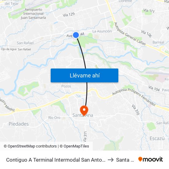 Contiguo A Terminal Intermodal San Antonio, Belén to Santa Ana map