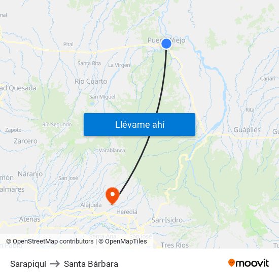 Sarapiquí to Santa Bárbara map