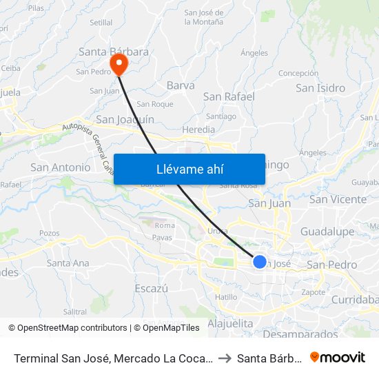 Terminal San José, Mercado La Coca Cola to Santa Bárbara map