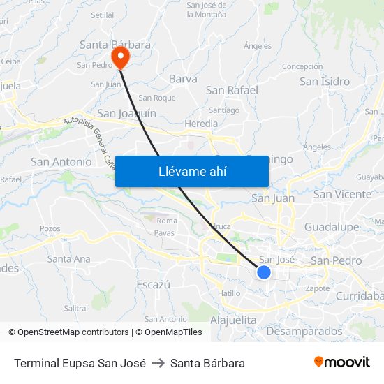 Terminal Eupsa San José to Santa Bárbara map