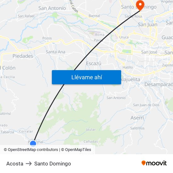 Acosta to Santo Domingo map