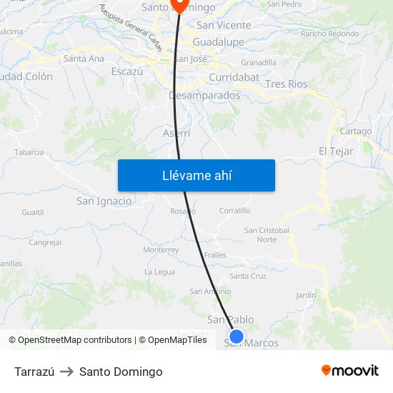 Tarrazú to Santo Domingo map