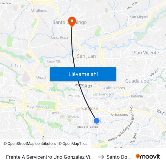 Frente A Servicentro Uno González Víquez, San José to Santo Domingo map