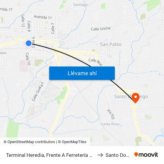 Terminal Heredia, Frente A Ferretería Brenes Heredia to Santo Domingo map