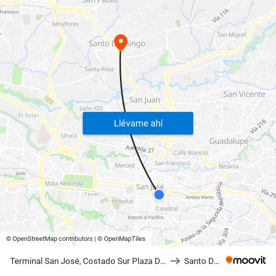 Terminal San José, Costado Sur Plaza De Las Garantías Sociales to Santo Domingo map