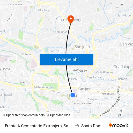 Frente A Cementerio Extranjero, San José to Santo Domingo map