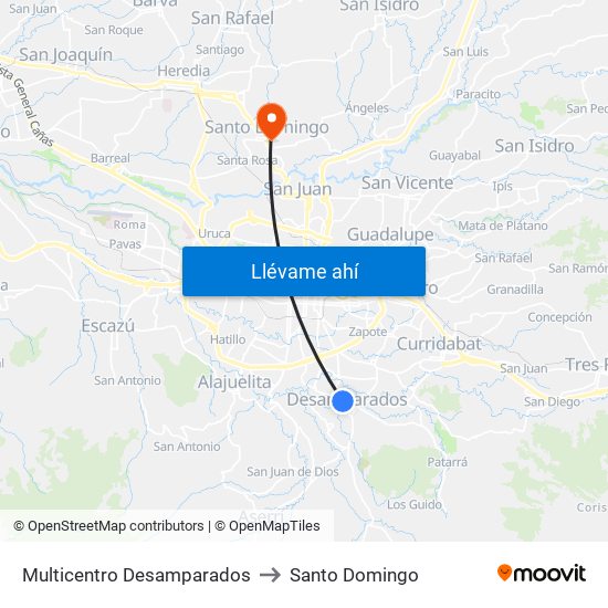 Multicentro Desamparados to Santo Domingo map