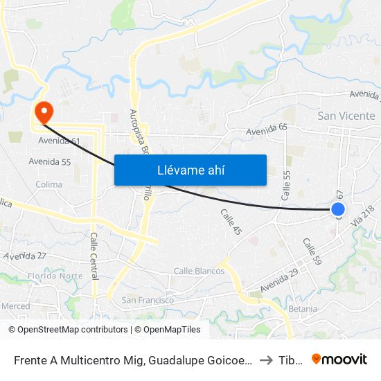 Frente A Multicentro Mig, Guadalupe Goicoechea to Tibás map